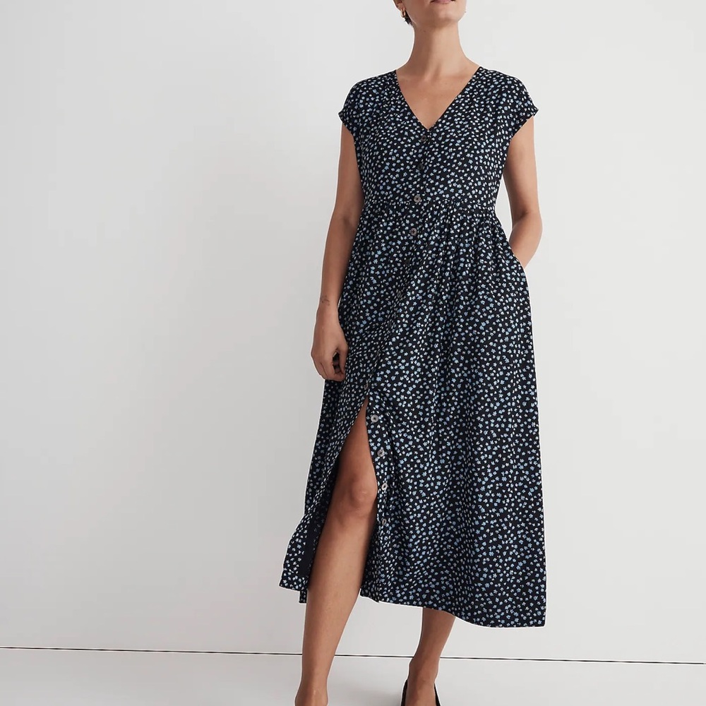 Madewell Black and White Floral Midi Dress